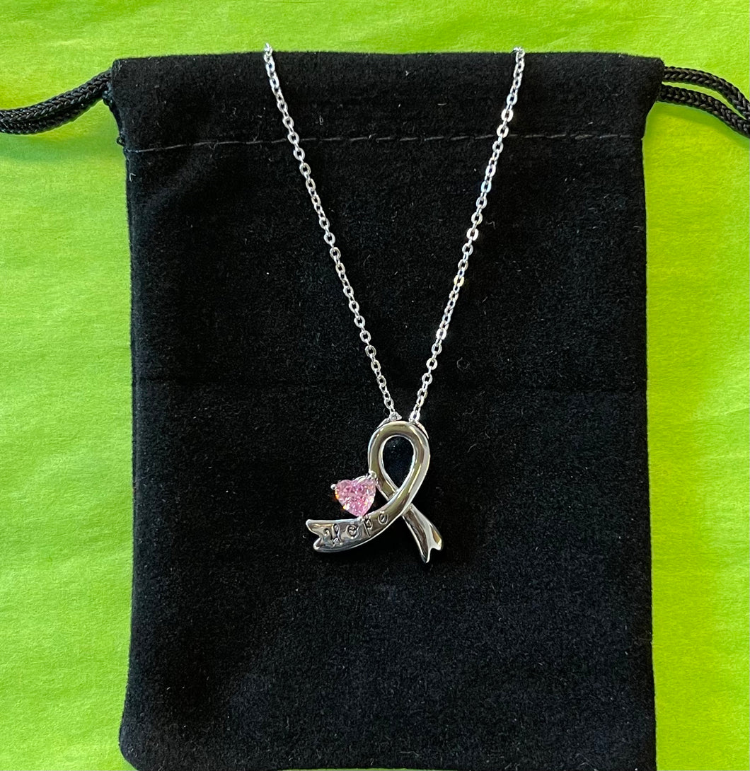 HOPE Breast Cancer Awareness Necklace Ribbon